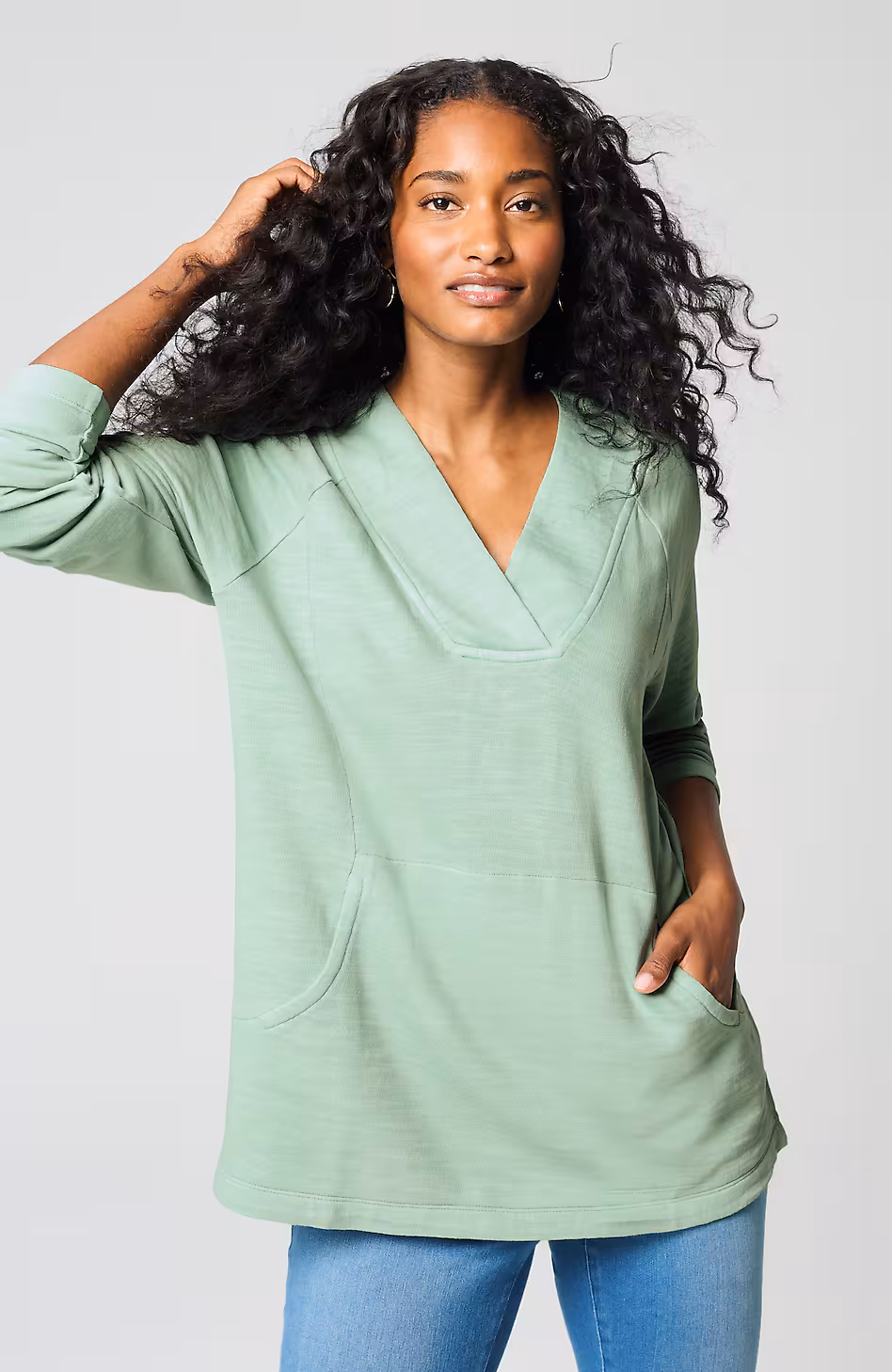 Pure Jill Tea-Dyed Front-Pocket Top