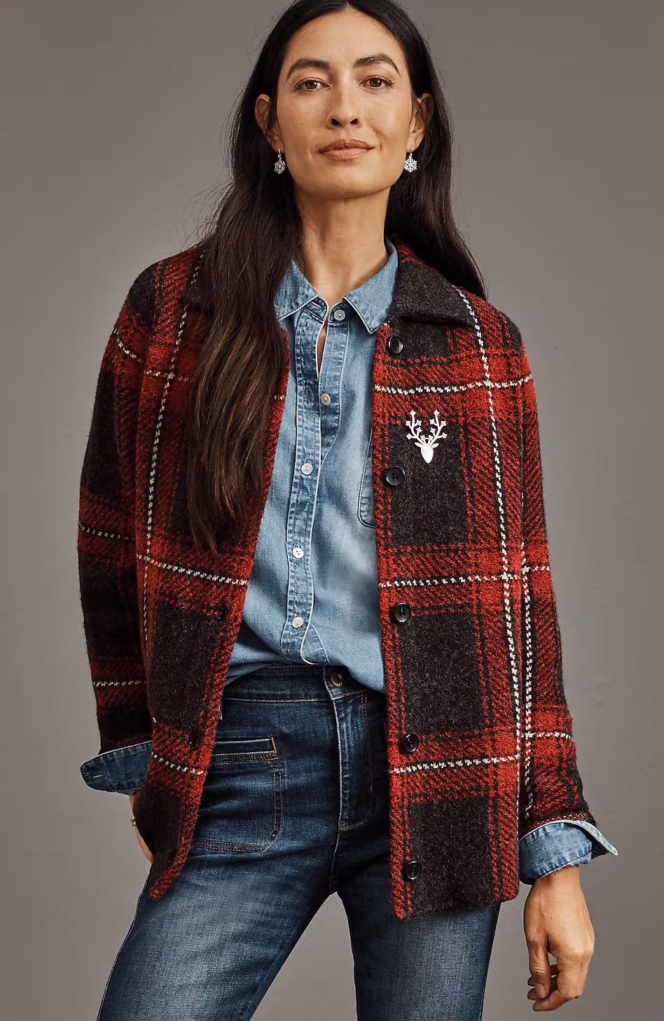 Plaid Button-Front Sweater