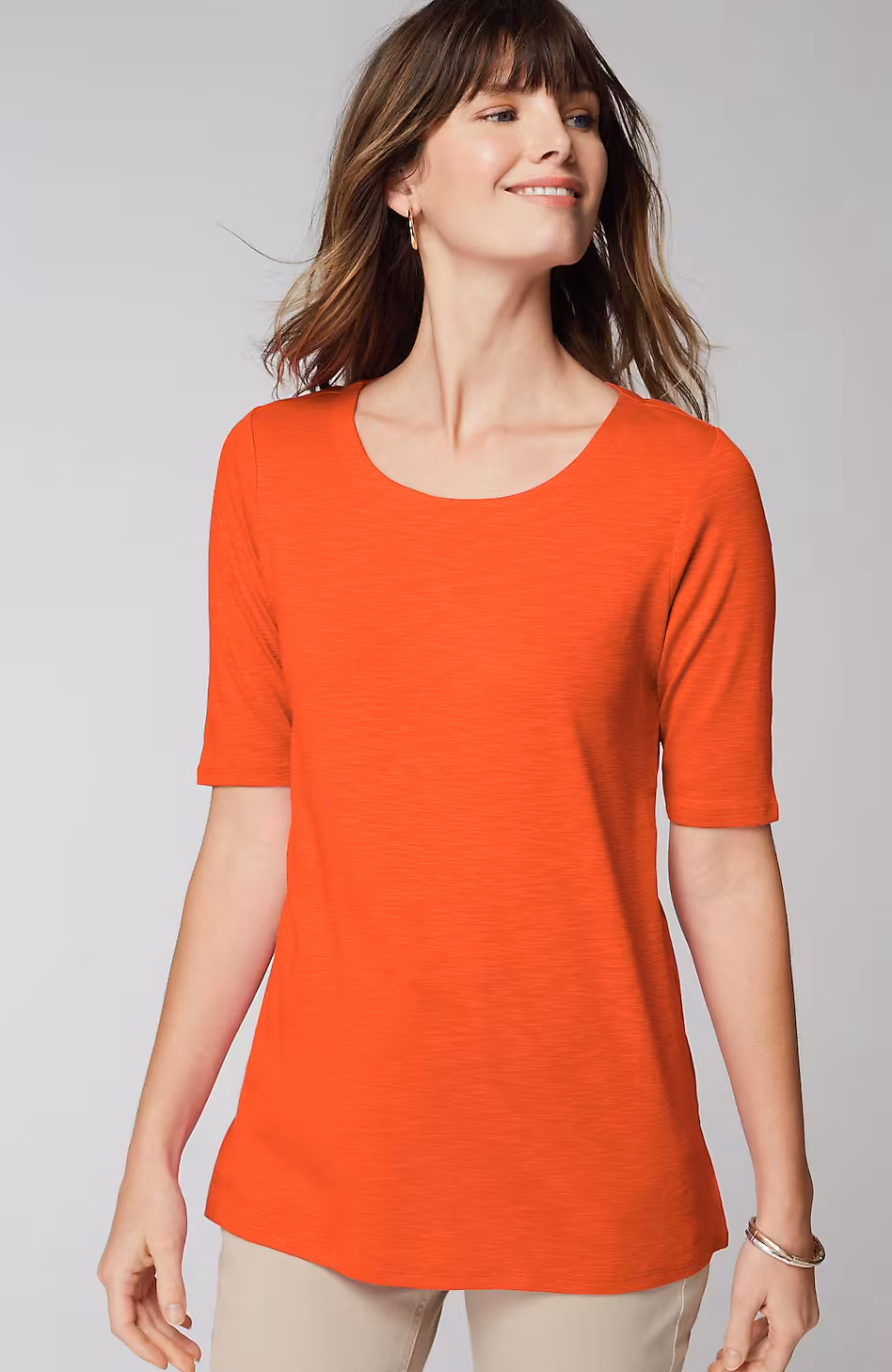 Pima-Slub Scoop-Neck Side-Slit Tee