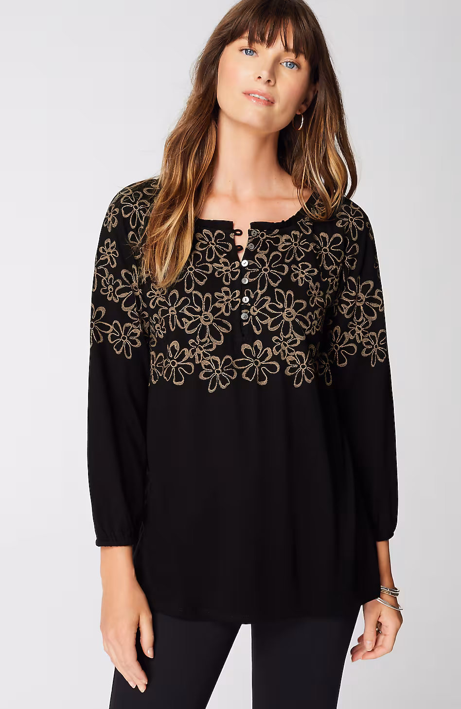Floral-Embroidered Raglan-Sleeve Top