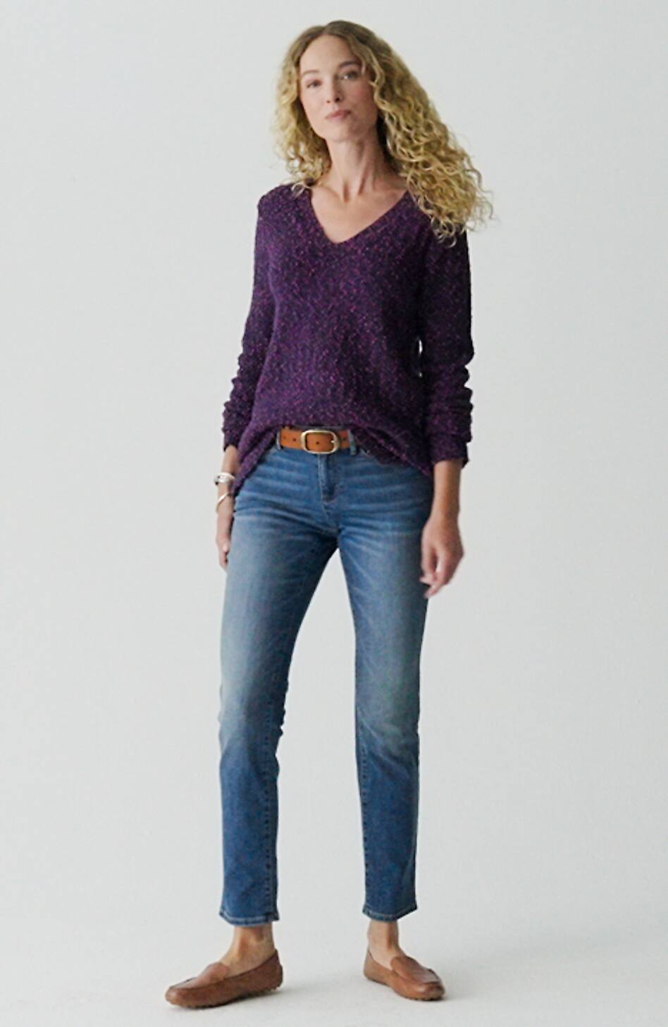 Marled V-Neck Speckled Sweater