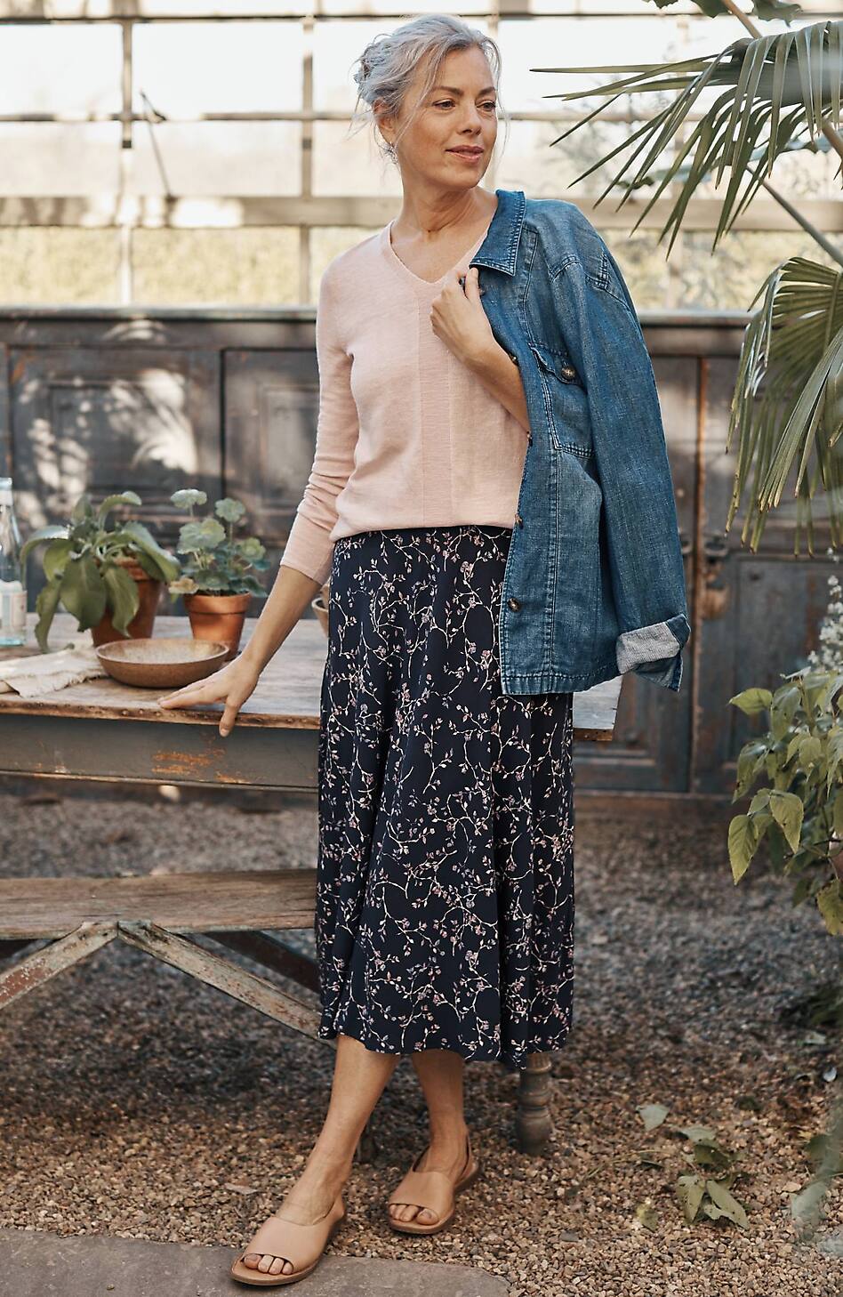 Printed A-Line Midi Skirt