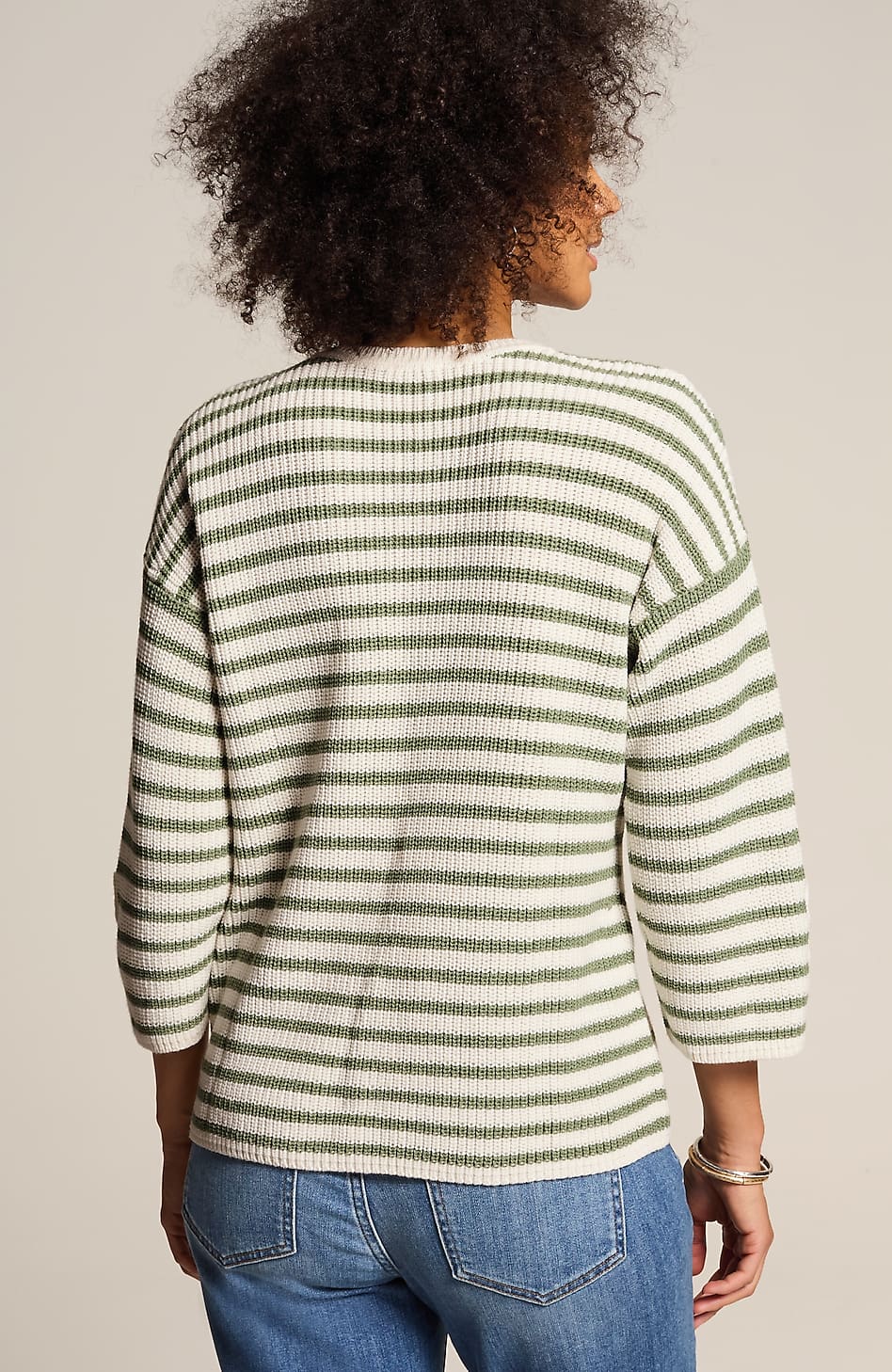 Ribbed-Stripes Button-Cuffed Sweater