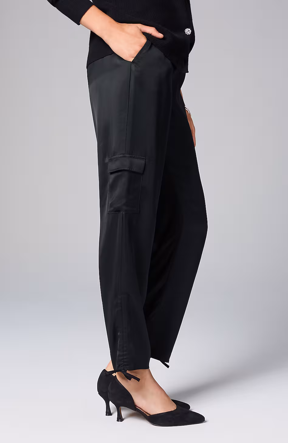 Straight-Leg Satin Cargo Pants