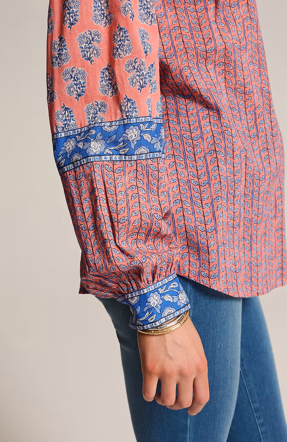 Pure Jill Mixed-Print Button-Front Top