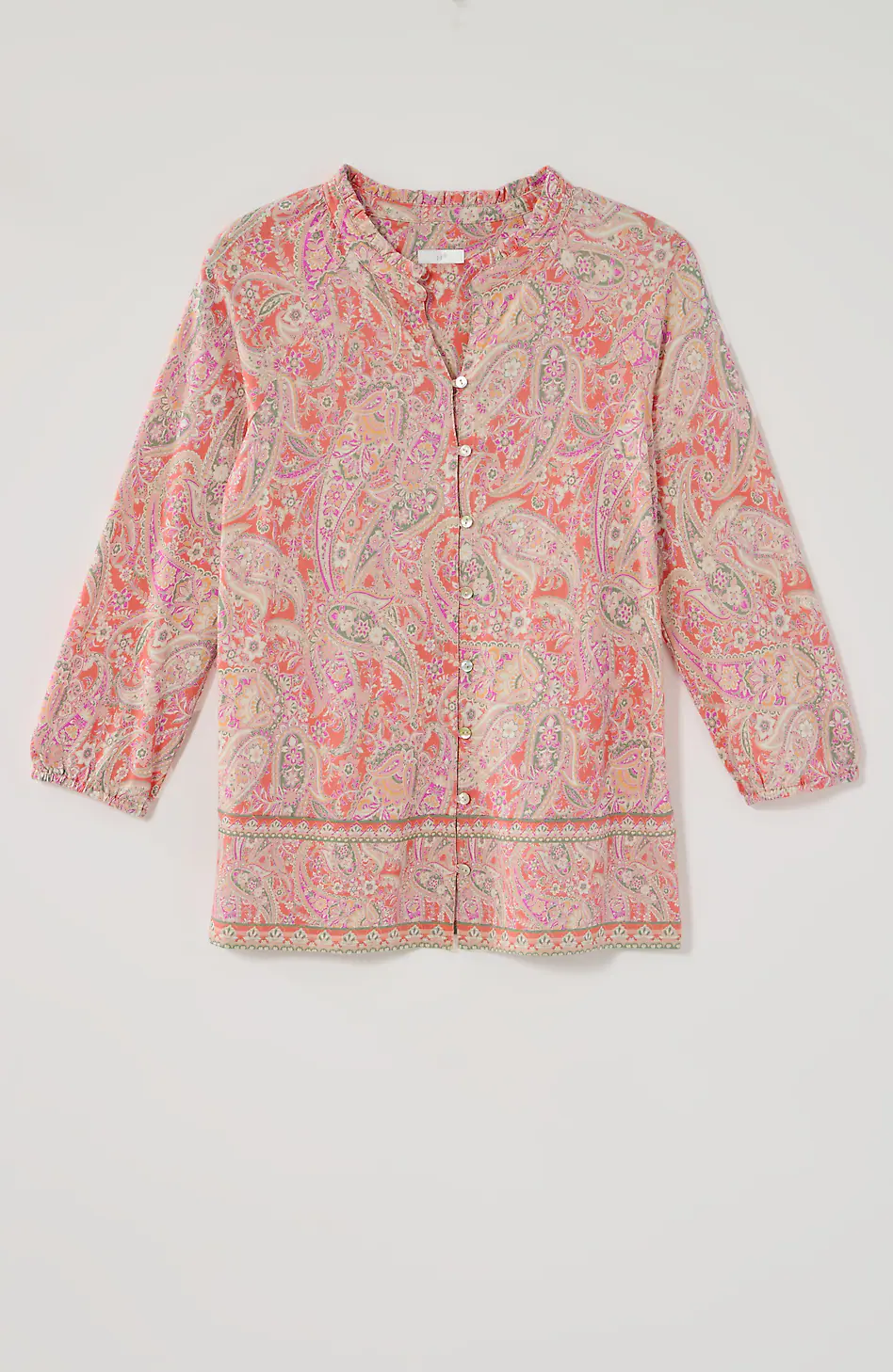 Ruffle-Neck Button-Front Top