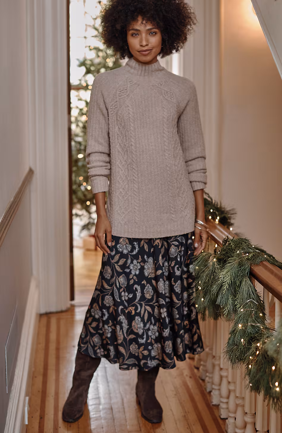 Printed A-Line Midi Skirt