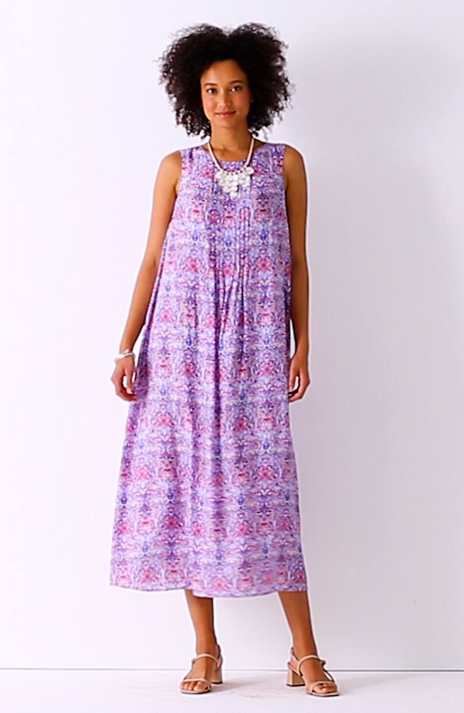 Pintucked A-Line Maxi Dress