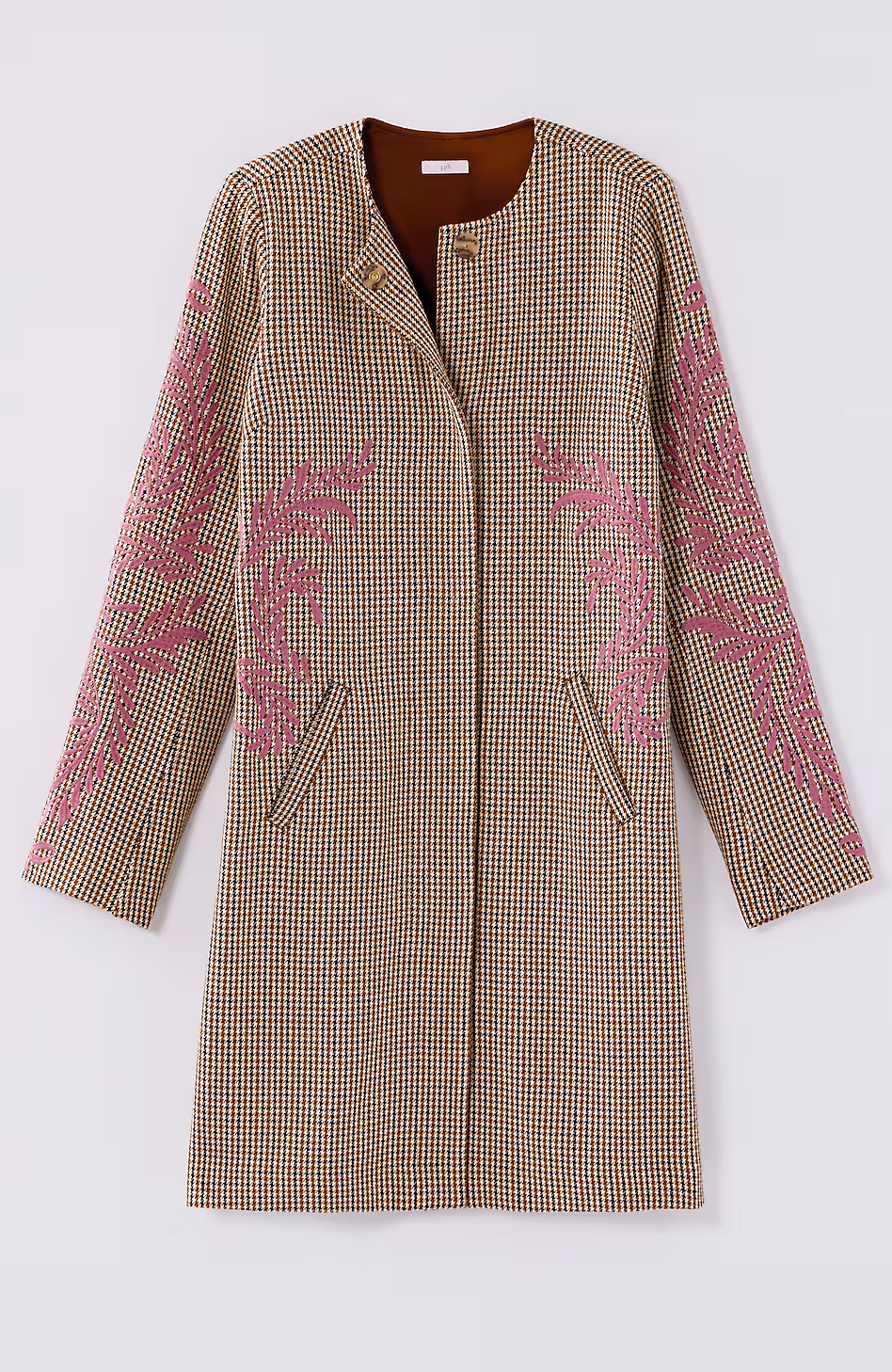 Embroidered Plaid Snap-Front Jacket