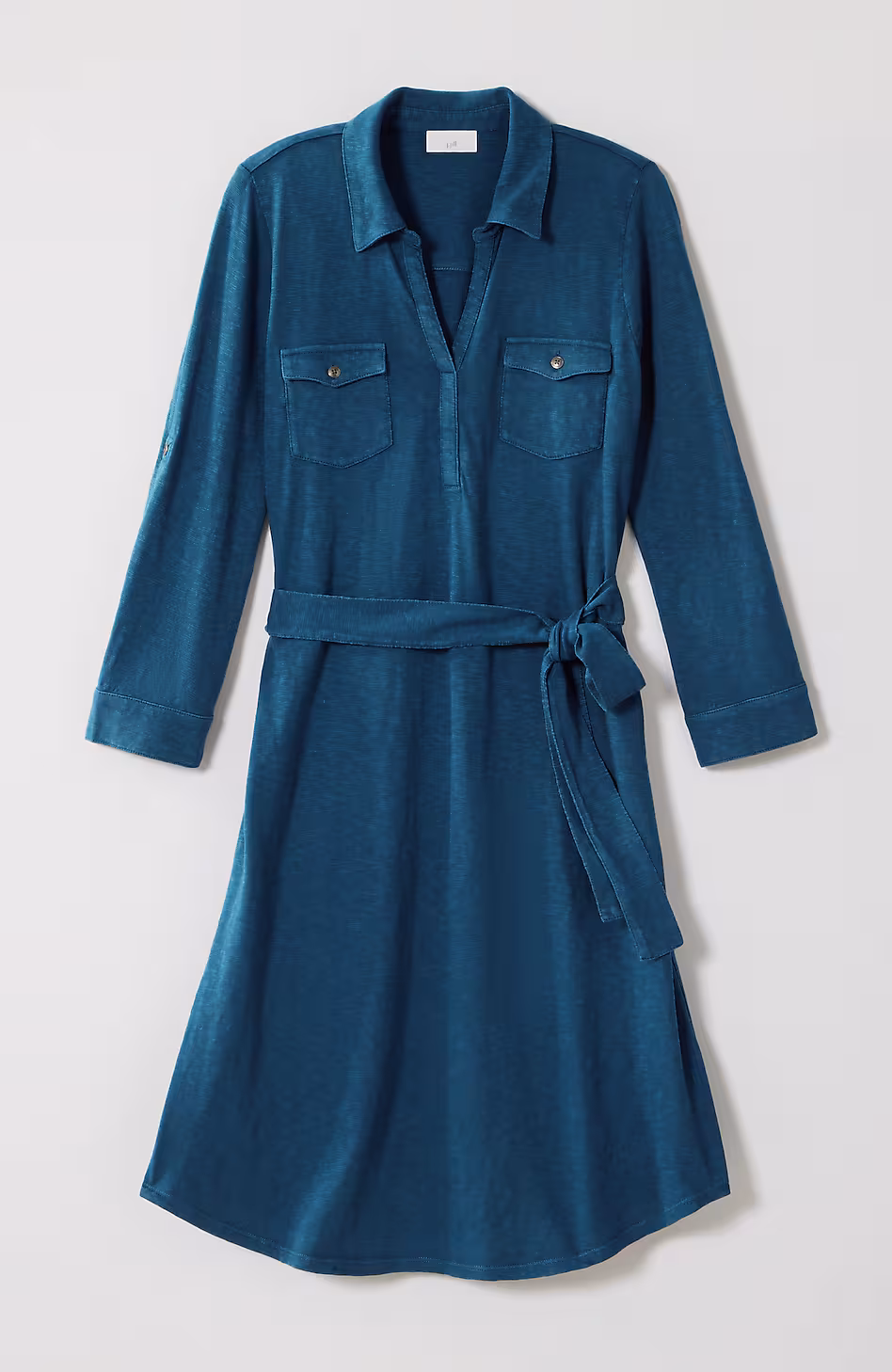 Garment-Dyed Split-Neck Shirtdress