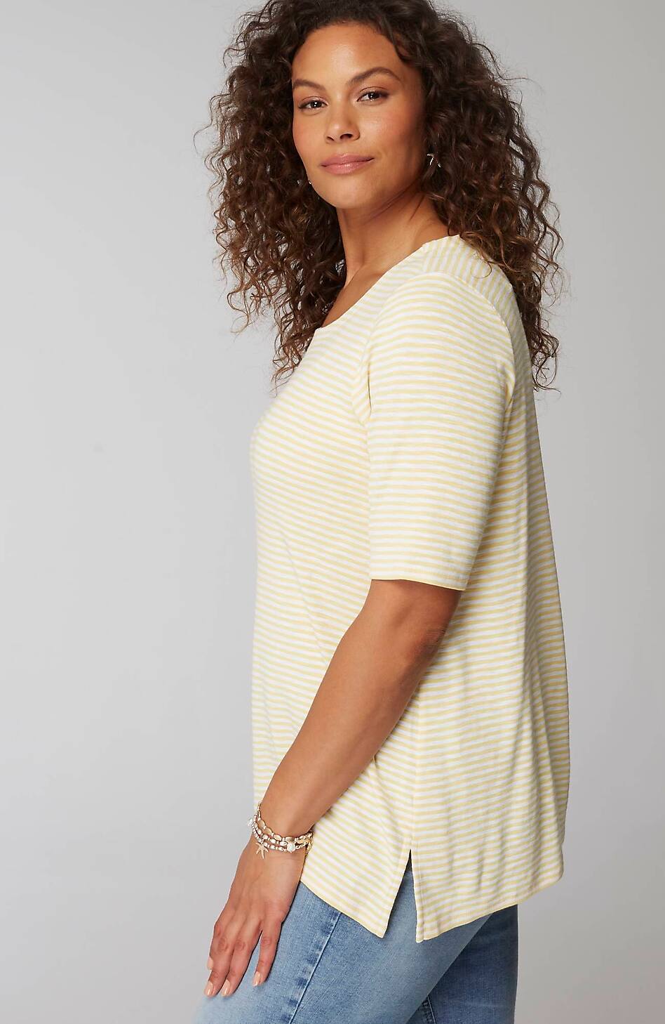 Pima-Slub Scoop-Neck Side-Slit Tee