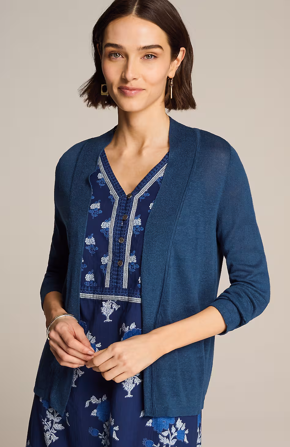 Pure Jill Linen-Blend Open-Front Cardi