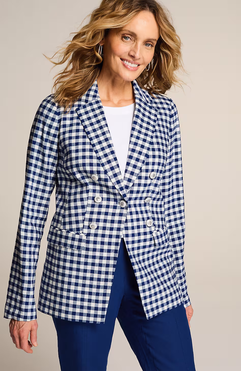 Linen-Stretch Double-Breasted Blazer