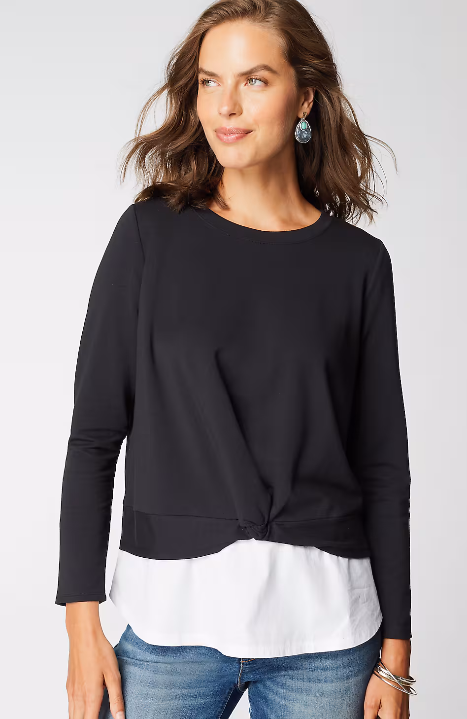 Mixed-Media Twist-Front Top