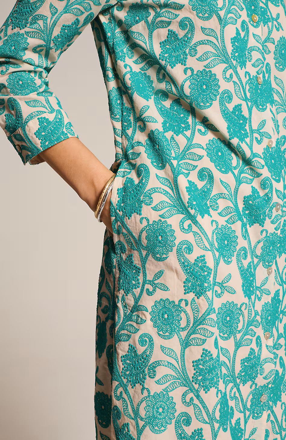 Embroidered A-Line Shirtdress