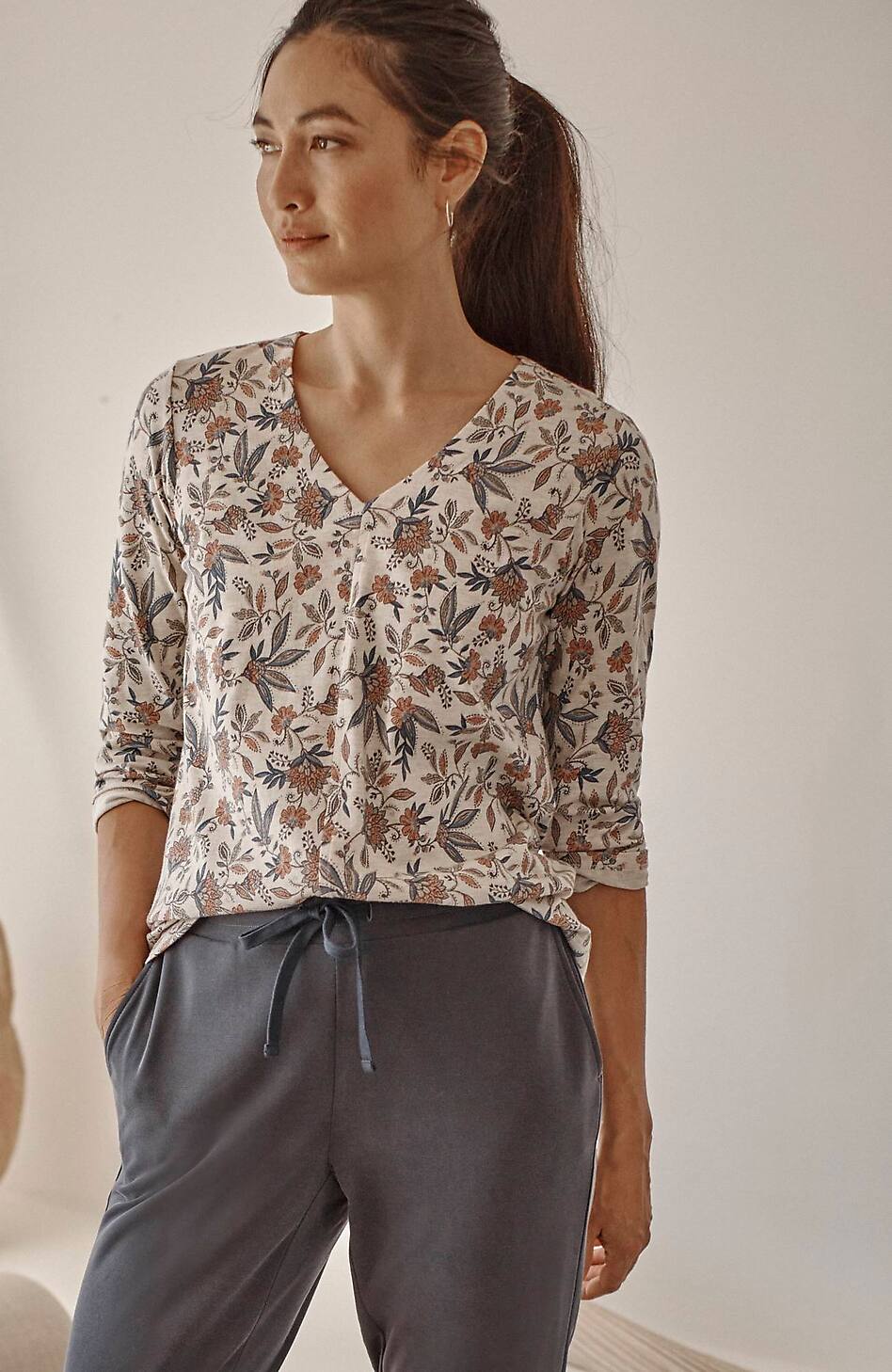 Pure Jill Printed V-Neck Tee