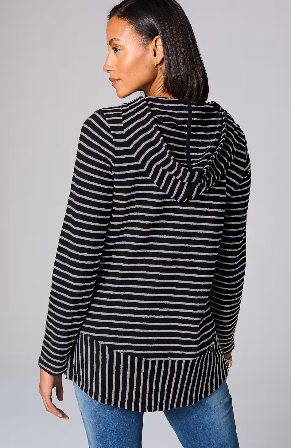 Mixed-Stripes Hooded Tunic