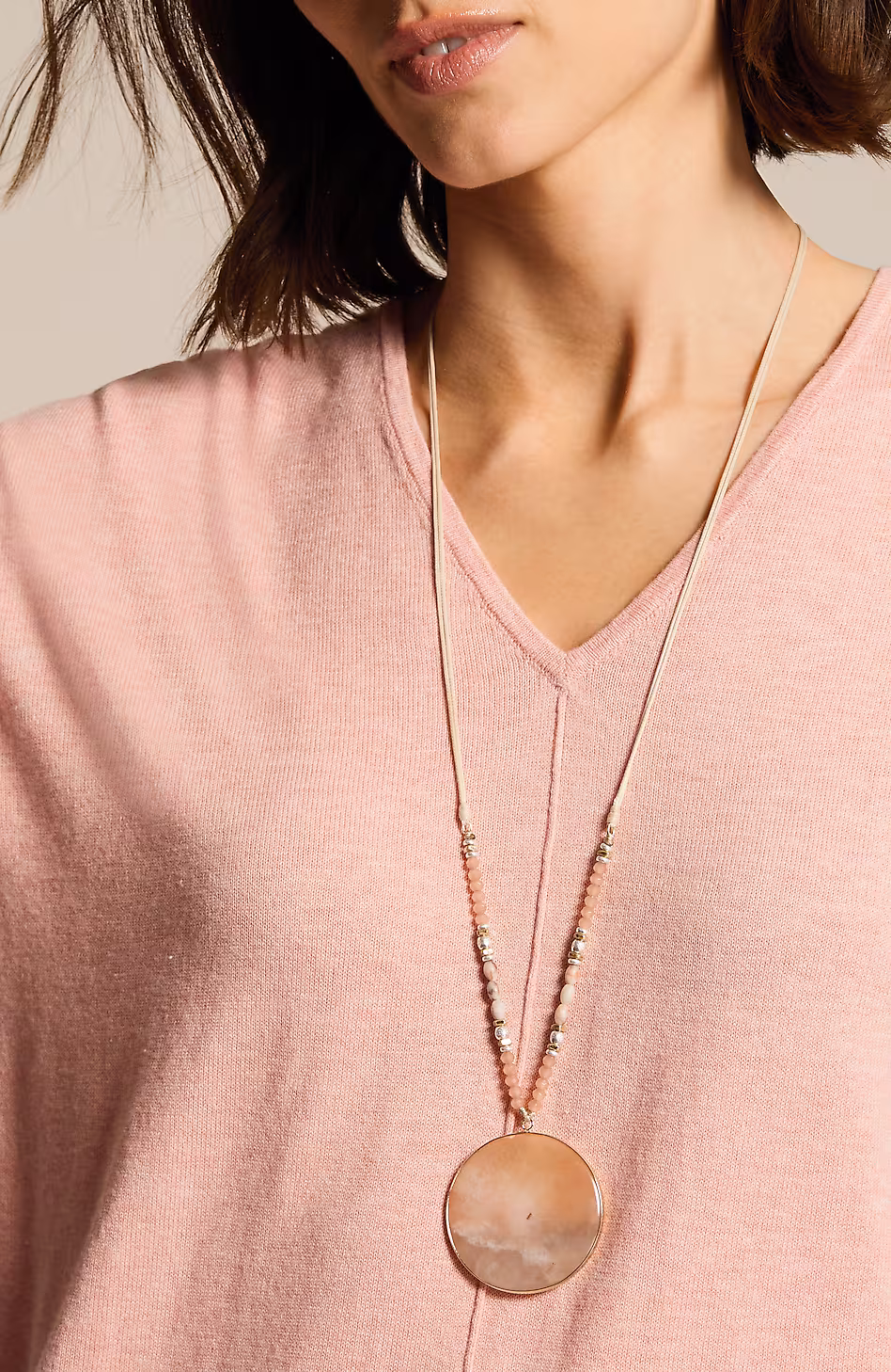 Peach Agate Pendant Necklace