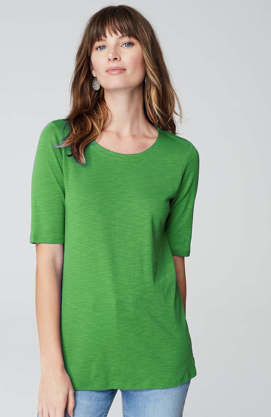 Pima-Slub Scoop-Neck Side-Slit Tee