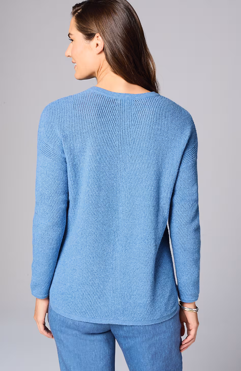Waffle-Textured V-Neck Pullover