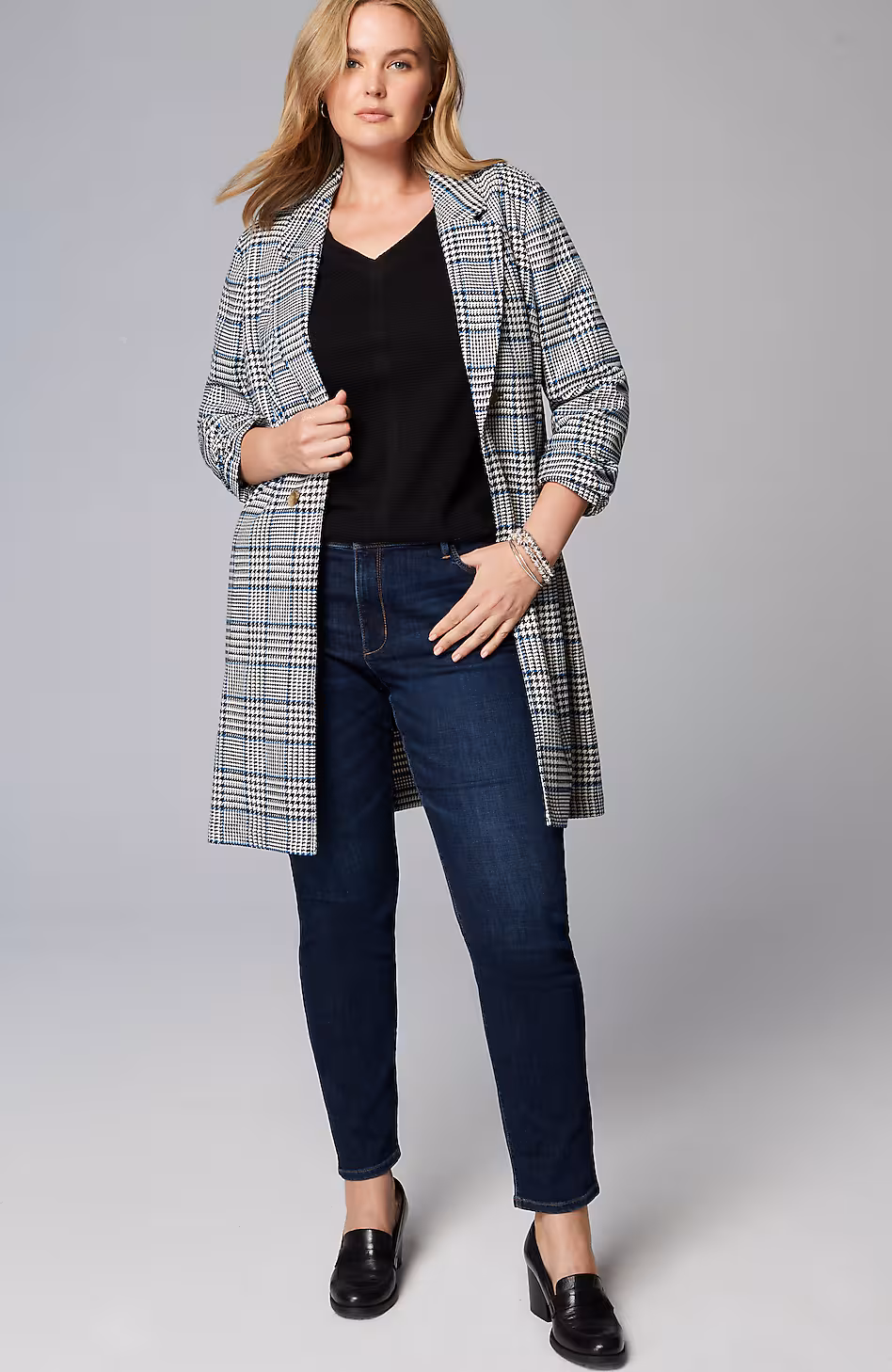 Long Plaid Duster Jacket