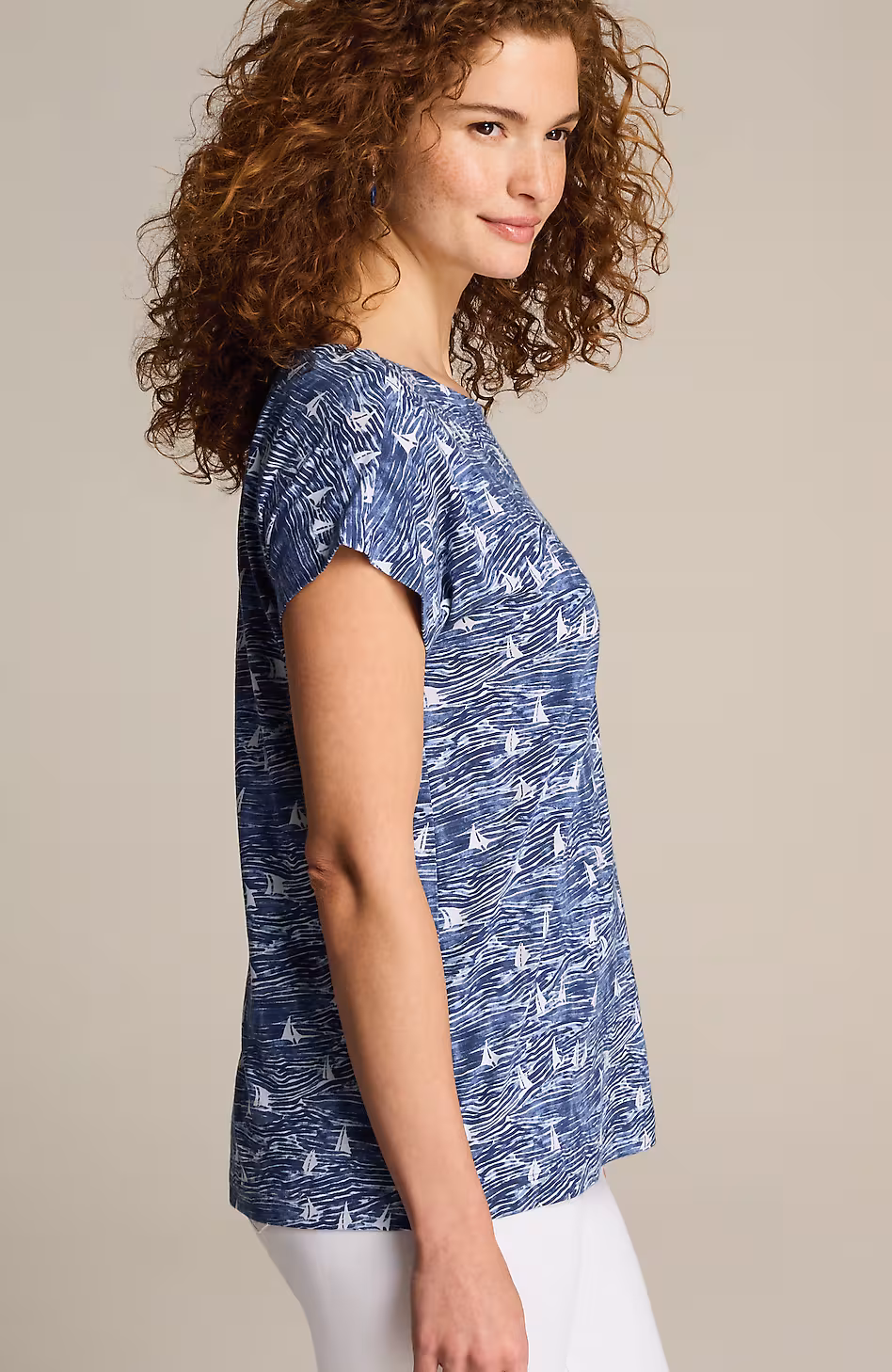 Boat-Neck Buttoned-Back Tee