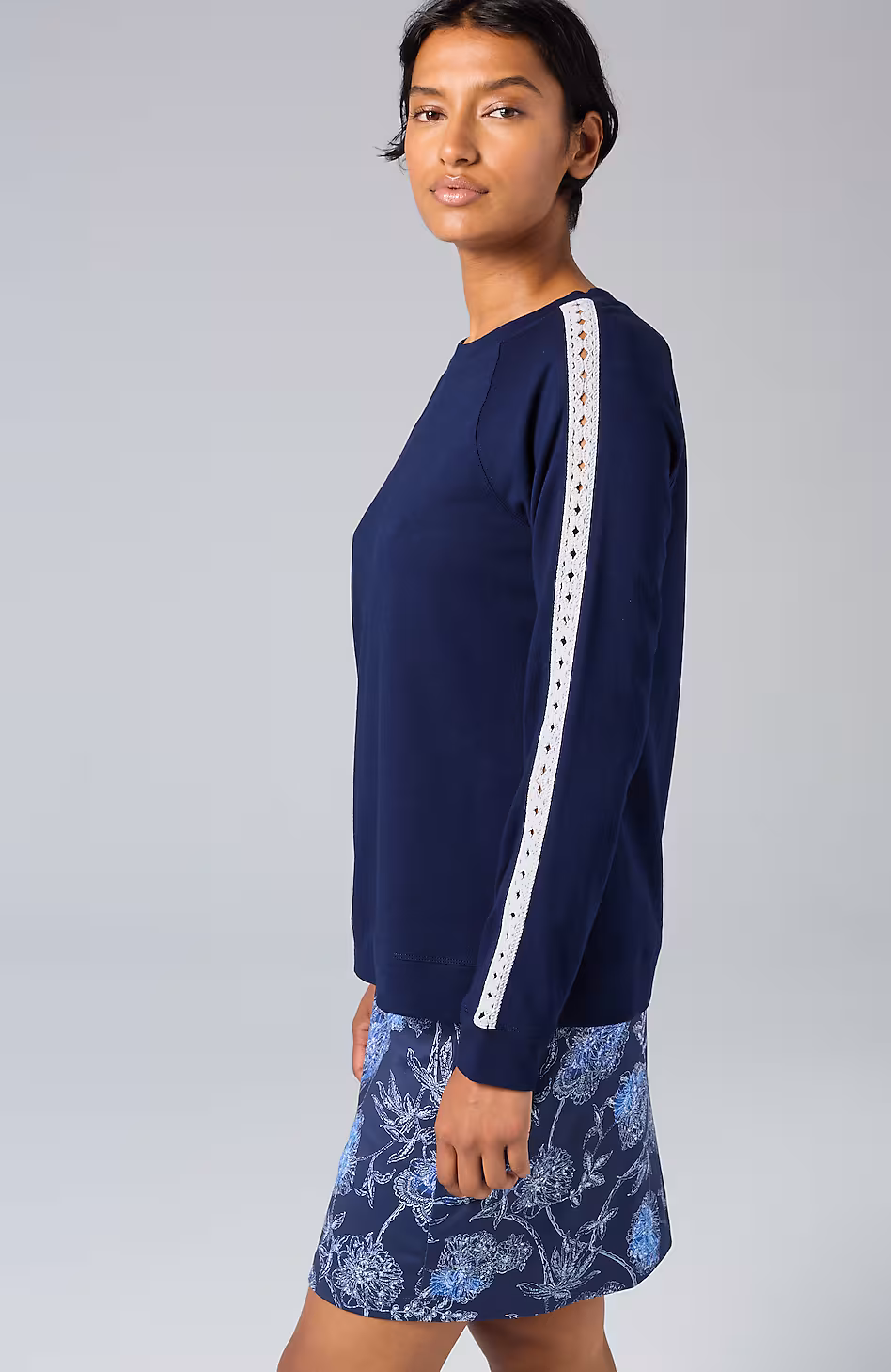 Fit Crochet-Trimmed Sweatshirt