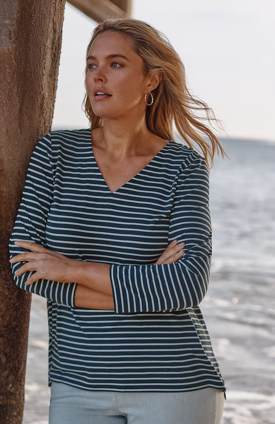 Wearever Mitered-Stripe V-Neck Top