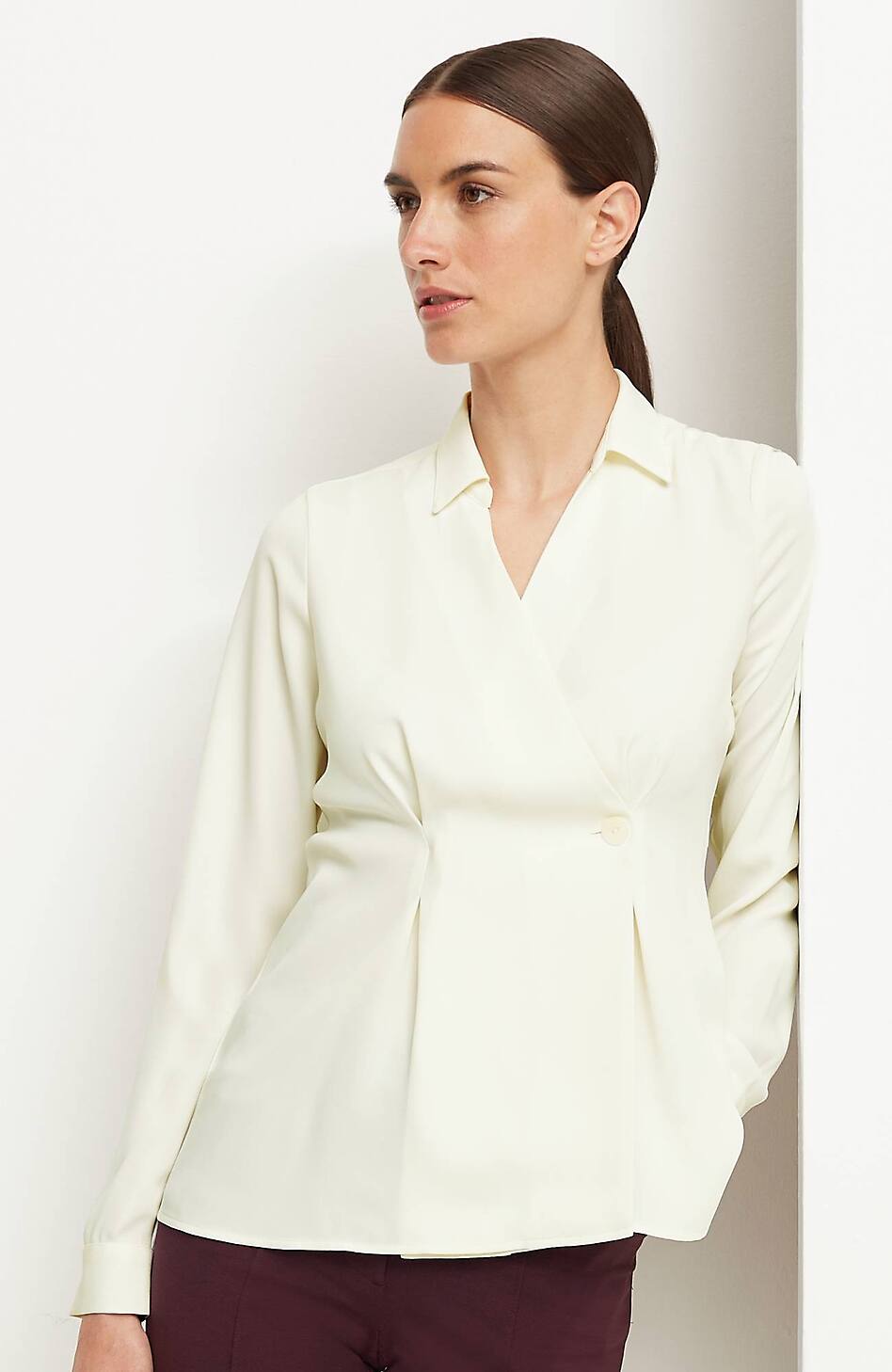 Wearever Easy-Care Pleated One-Button Top