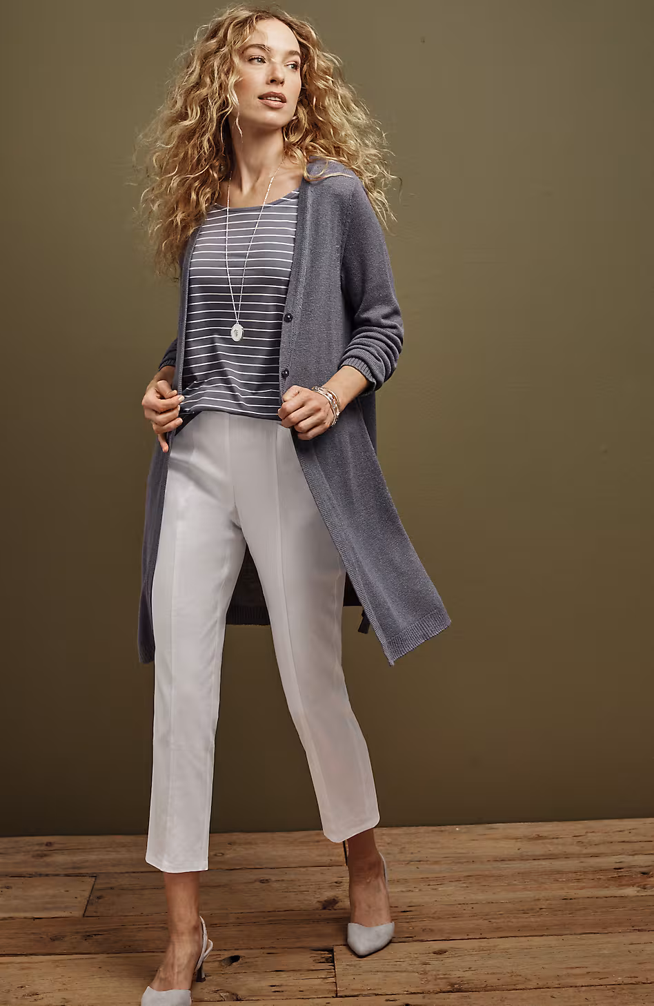 Linen-Stretch Angled-Pocket Slim-Leg Pants