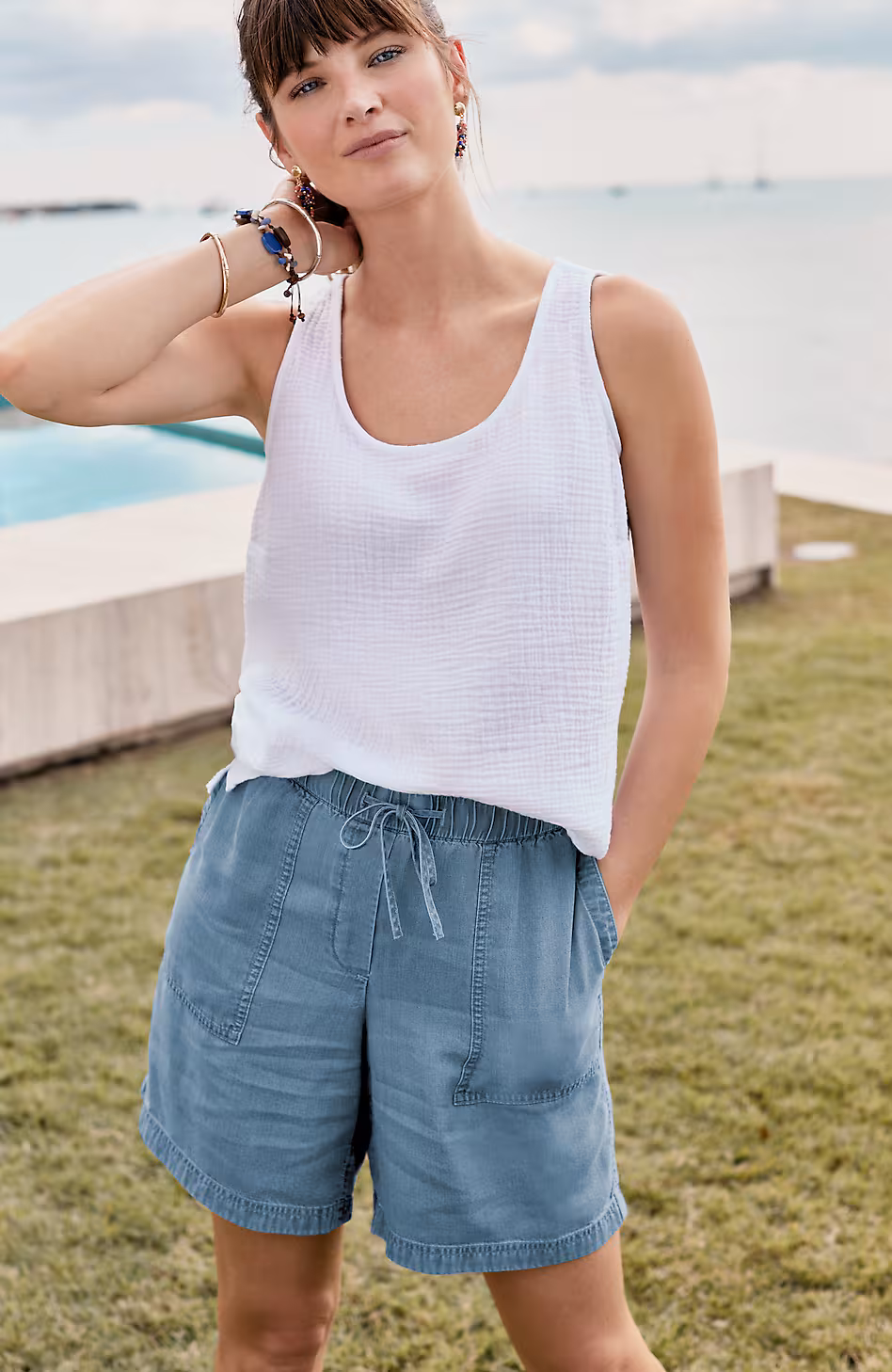 Indigo Tencel™ Lyocell Patch-Pocket Shorts