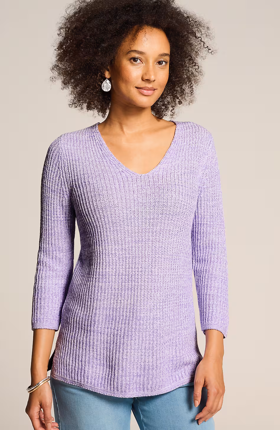 Slub-Textured Ribbed Sweater