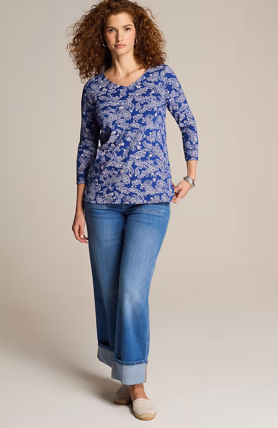 Pima 3/4-Sleeve V-Neck Tee