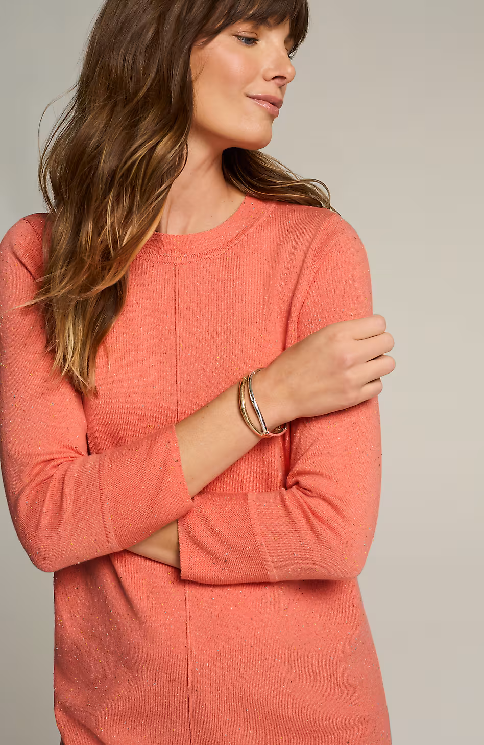 Tweed Pintucked Pullover Sweater