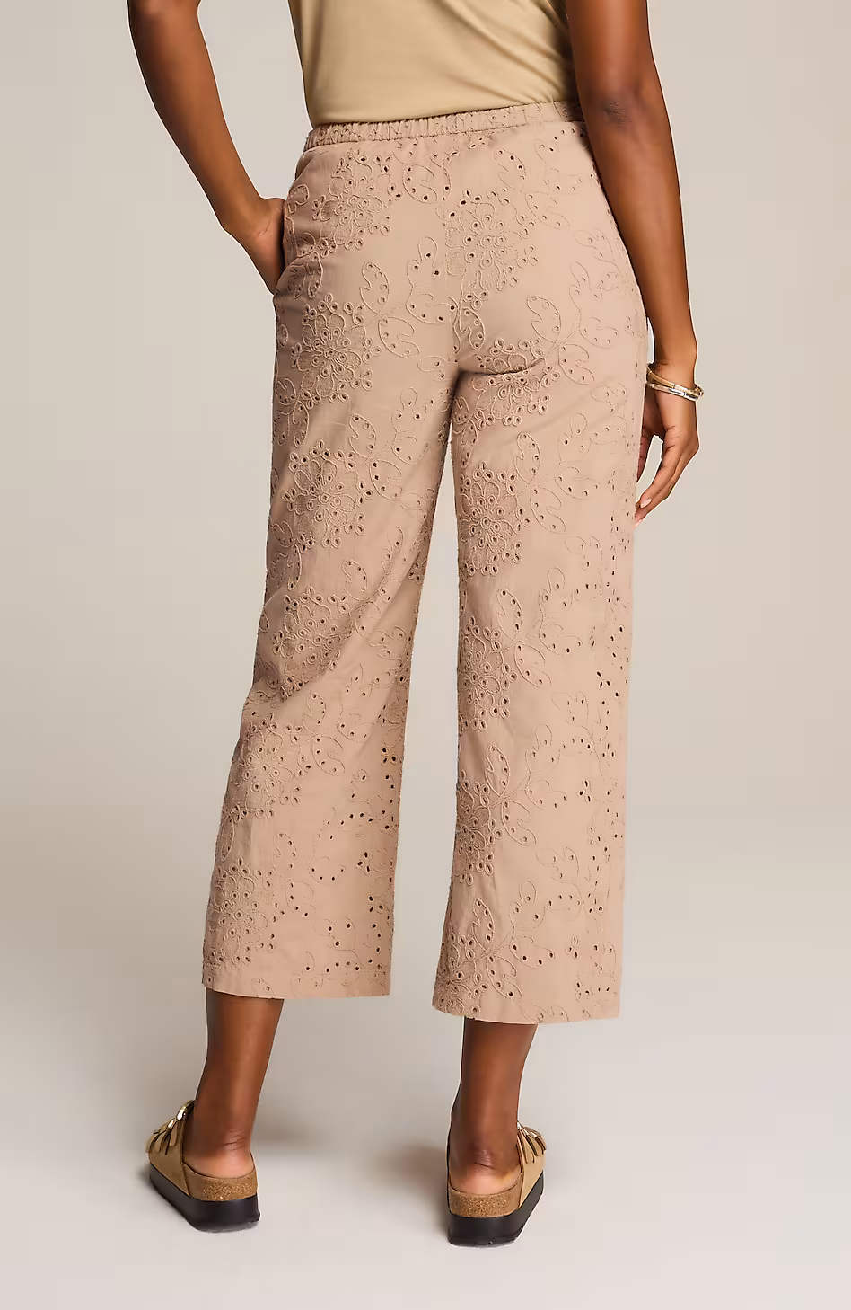 Pure Jill Eyelet Wide-Leg Crops