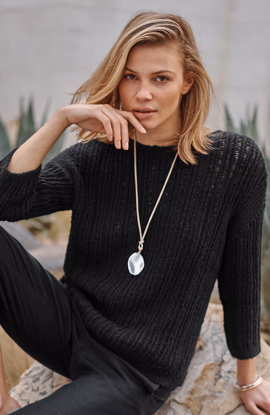 Pure Jill Open-Rib-Textured Sweater