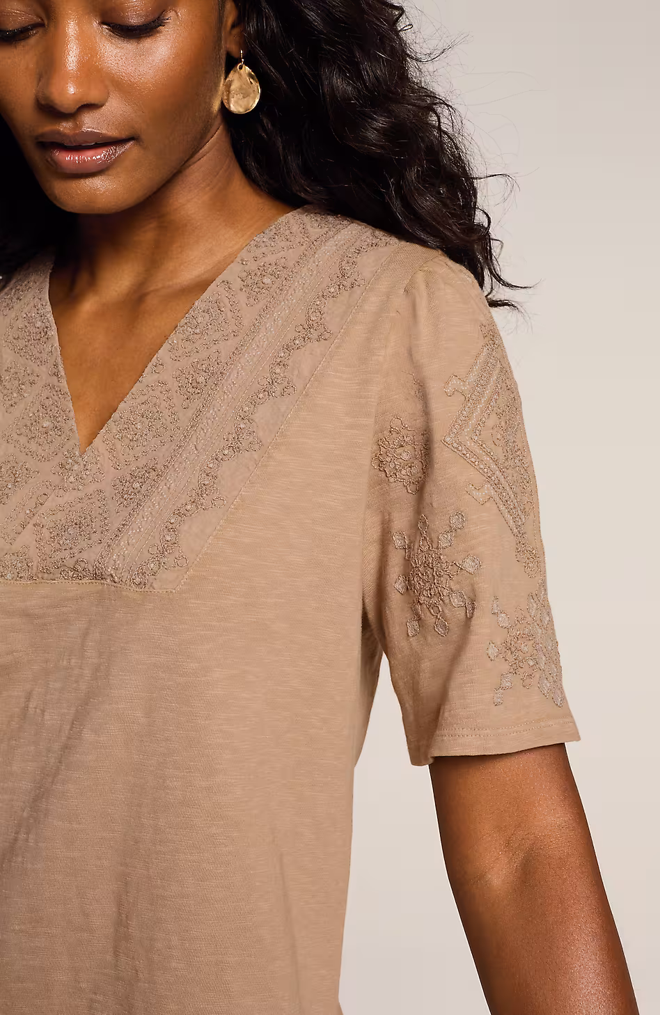 Pure Jill Embroidered Garment-Dyed Top
