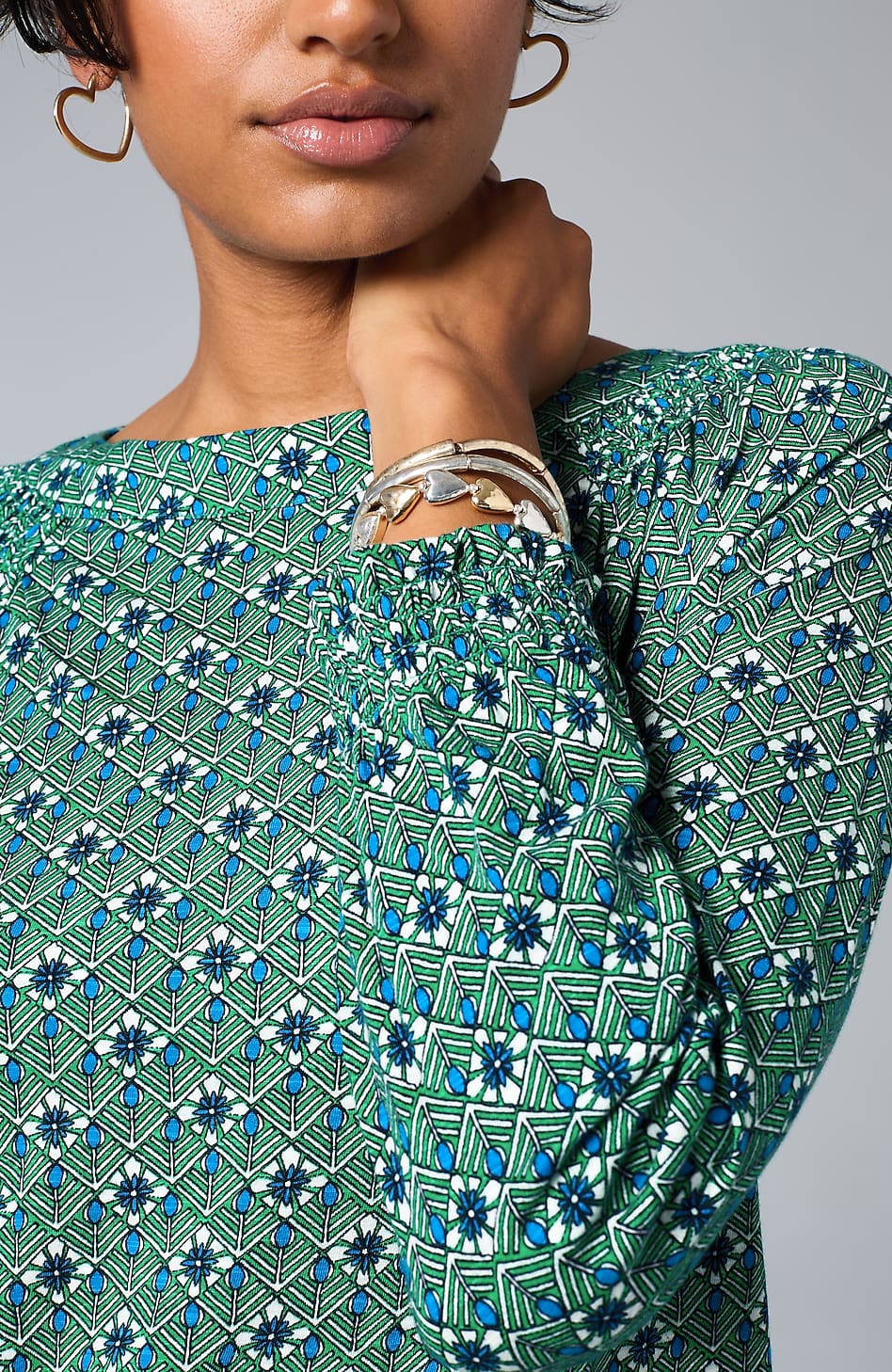 Smocked Geometric Printed Top