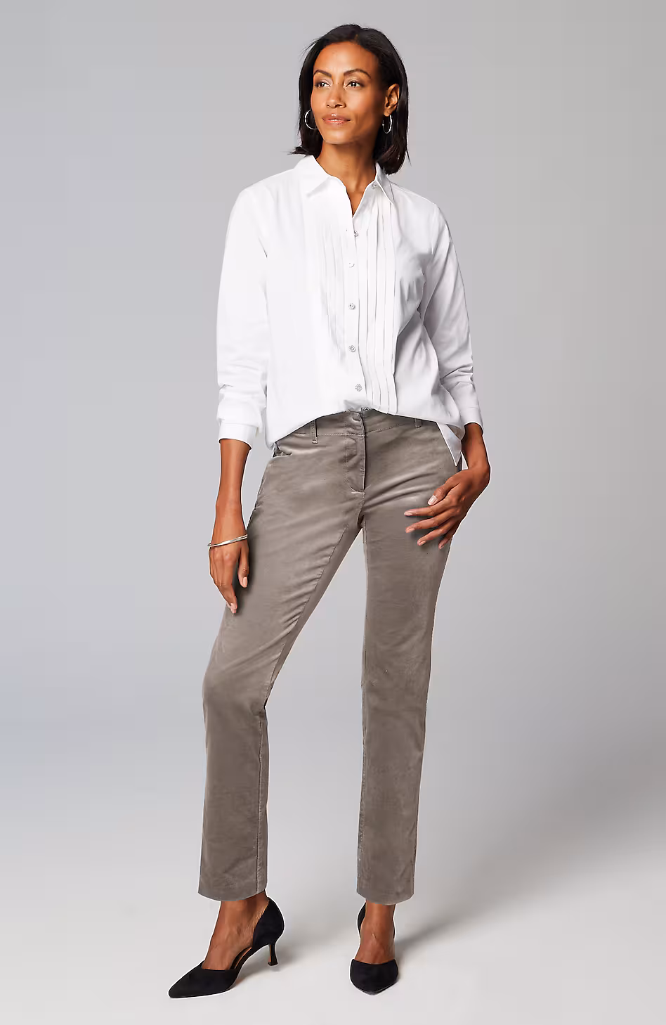 Velveteen-Stretch Slim-Leg Pants