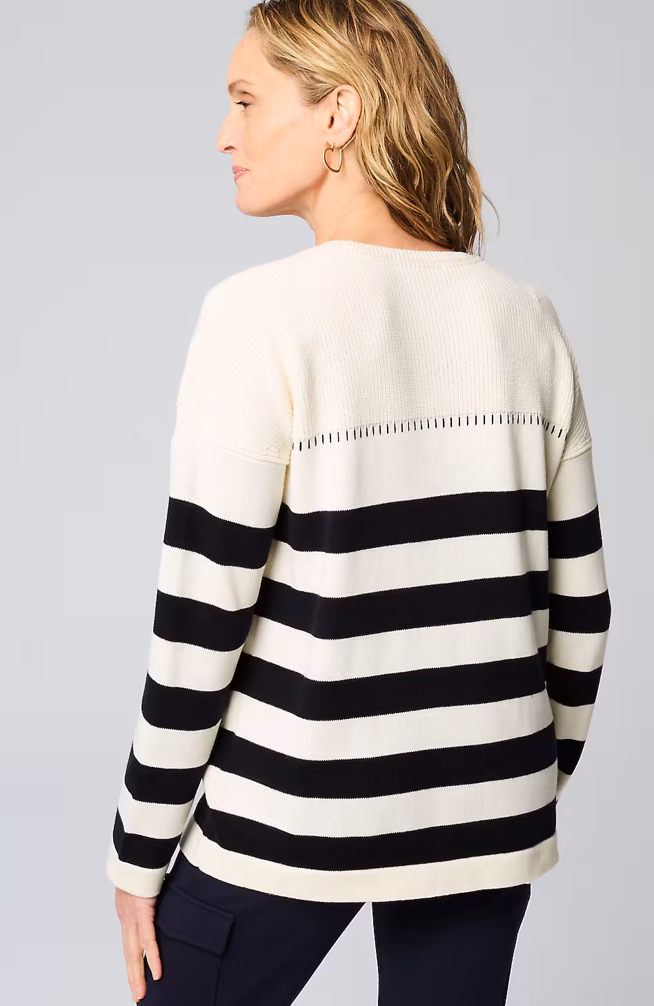 Contrast-Stitched Stripe Sweater