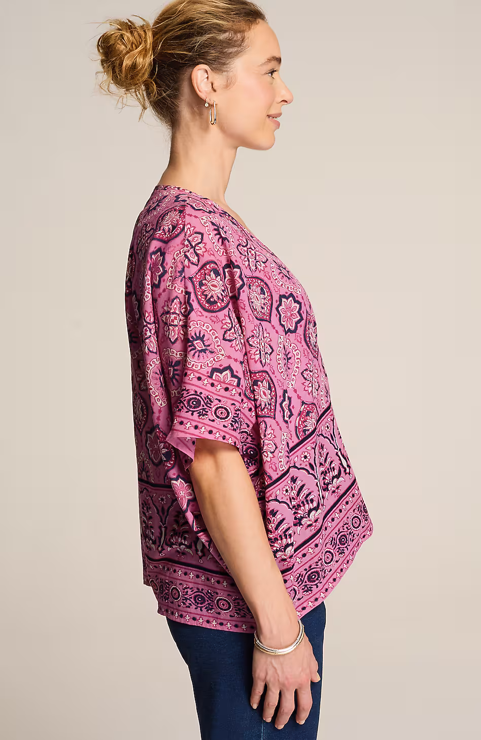 Mixed-Medallion V-Neck Poncho