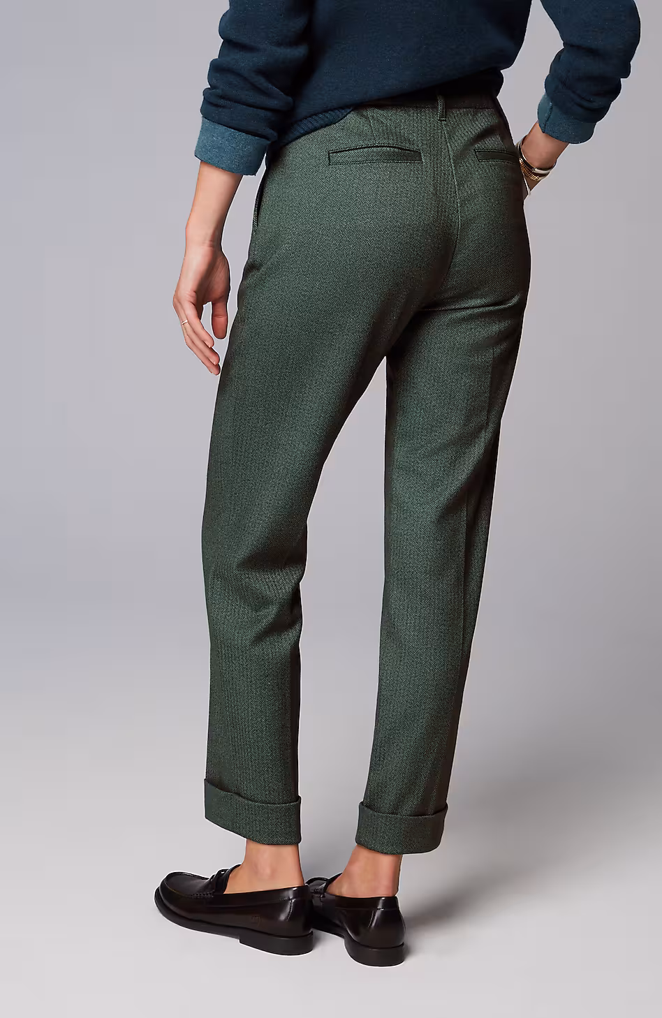 Herringbone Cuffed Pull-On Pants