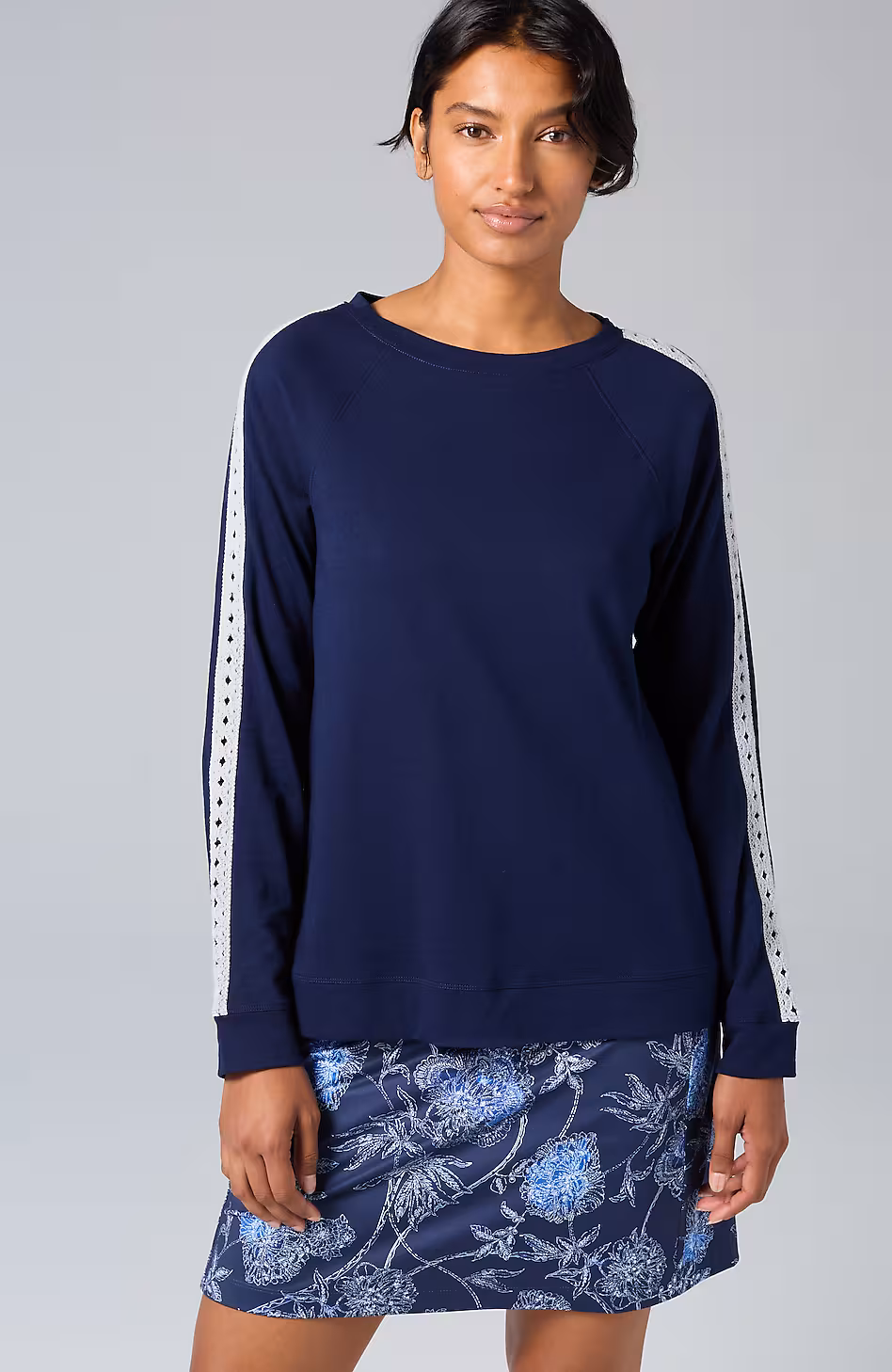 Fit Crochet-Trimmed Sweatshirt