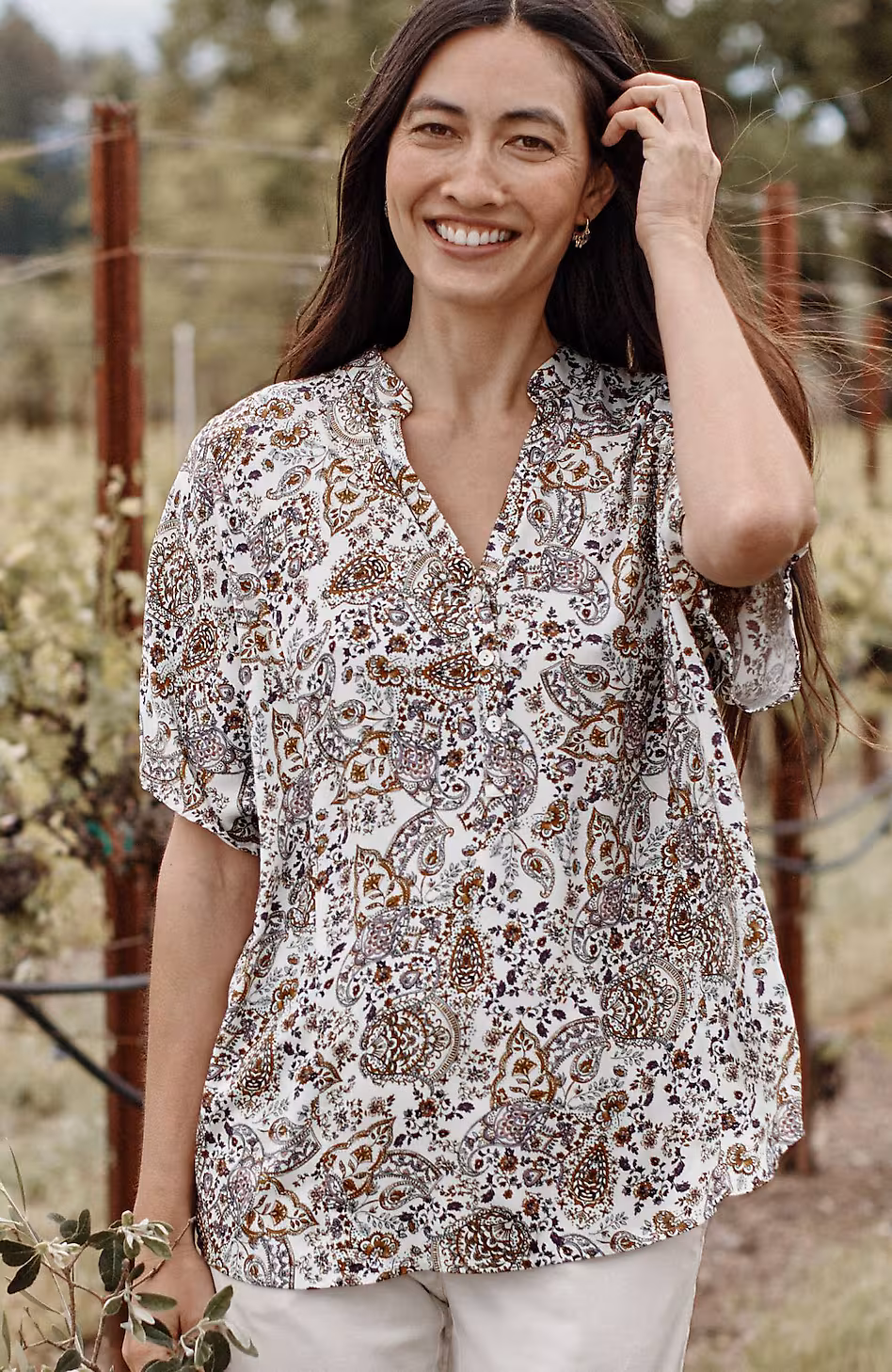 Relaxed Printed Satin Top