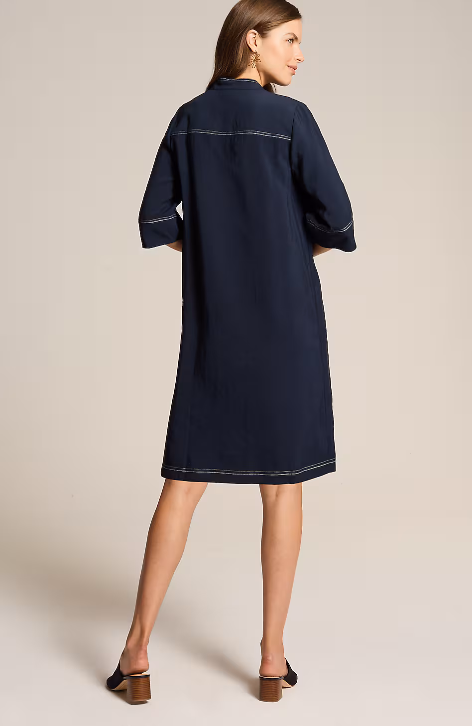 Contrasting-Stitch Shirtdress