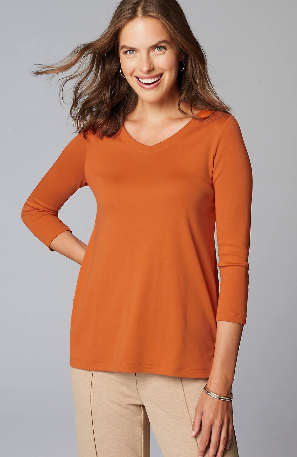Pima 3/4-Sleeve V-Neck Tee