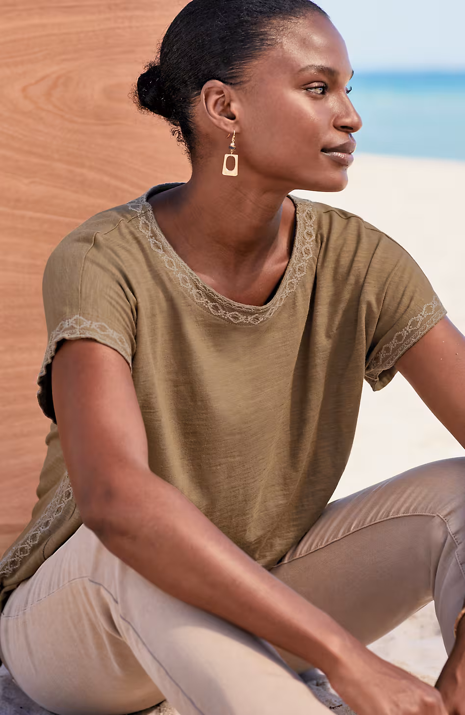 Pure Jill Embroidered Boat-Neck Top