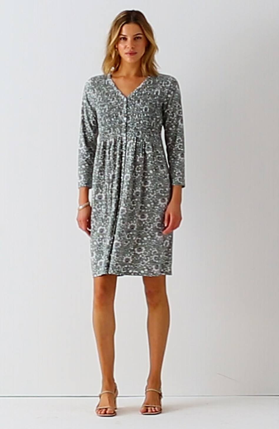 Smocked Button-Front Dress