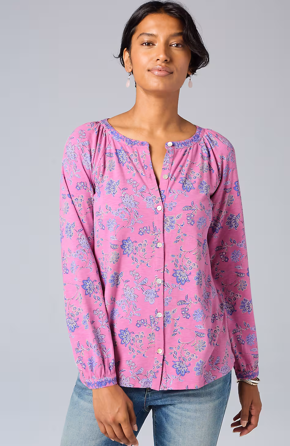 Jacobean-Printed & Embroidered Top
