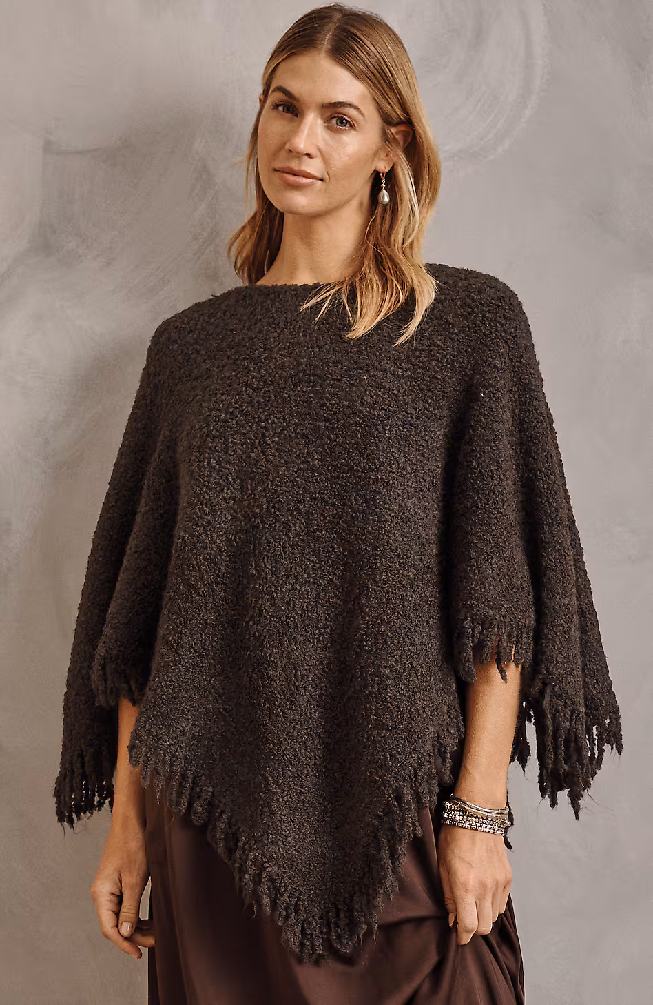Italian Bouclé Asymmetric Poncho